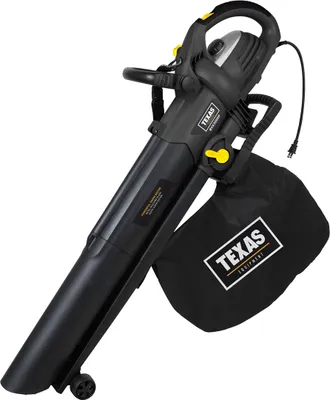 A black electric leaf blower with a collection bag attached, shown against a white background.