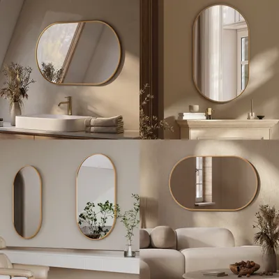 Produktbild von EMKE Wandspiegel Oval 45x60 cm – Goldener Rahmen, Dekorativer Spiegel zur Wandmontage, Modernes Design für Badezimmer, Flur, Schlafzimmer & Wohnzimmer
