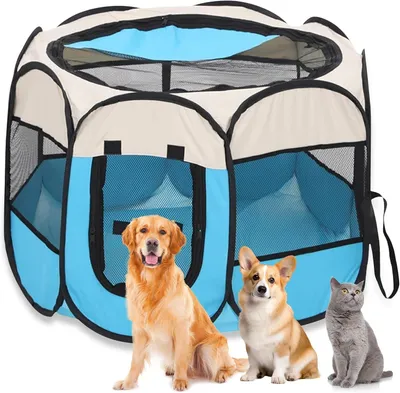 Imagen del producto de Jaula portátil para cachorros, fabricada con tela Oxford impermeable, ideal para perros y gatos