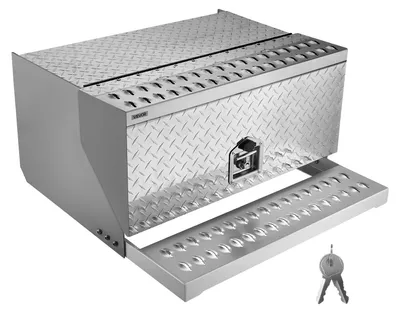 Immagine prodotto di VEVOR Cassetta Portautensili per Semirimorchi, 760 x 750 x 400 mm, Scatola Impermeabile per Attrezzi in Alluminio con Piastra Diamantata, con Ingresso Cabina, Serratura a T e Chiavi per Pianali