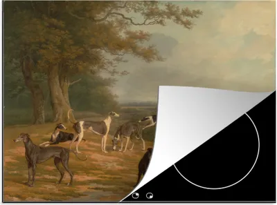 Produktbild von KitchenYeah© Herdabdeckplatte Neun Windhunde in einer Landschaft - Gemälde von Jacques Laurent Agasse , 57x51cm, Küche Deko, Glaskeramikkochfeld Herdabdeckung, Abdeckplatte fùr Kochfeld
