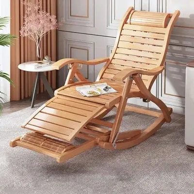Image de Fauteuil de relaxation Famanu - Fauteuil à bascule - Réglable en 5 positions - Avec repose-pieds - En bambou - Capacité maximale : 200 kg - Dimensions : 95 x 54 cm