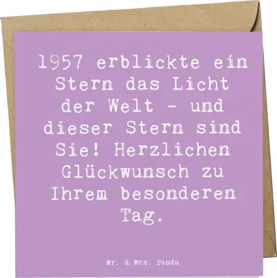 Produktbild von Mr. & Mrs. Panda Klappkarte Spruch 1957 Geburtstag Stern - Lavendeltraum - Geschenk, Erinnerungen, Grußkarte, Geburtstagswünsche, Geburtsjahr, anlasskarte, faltkarte