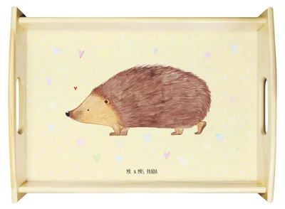Produktbild von Mr. & Mrs. Panda Deko Tablett Igel Herzen - Gelb Pastell - Geschenk, Vertrauen, zum servieren, Liebe, Servier, Leben, Herz, Serviertablett, Lustige Sprüche, holz