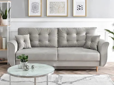 Zdjęcie produktu dla Sofa z miejscem do przechowywania PLAMEDI - szary / dąb