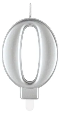 Geburtstagskerze Nummer 0, 8 cm, Metallic Silber, 1 Stück