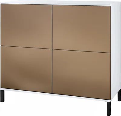 Produktbild von Vladon Kommode Rova V3, Moderner Küchenschrank mit 4 Push-to-Open Türen Weiß matt / Bronze Optik (92,5 x 83.5 x 35)