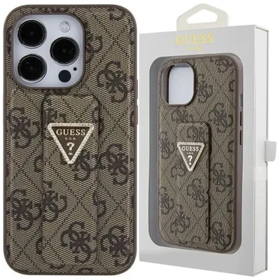 Produktbild von Guess GUHCP15SPGS4TDW iPhone 15 / 14 / 13 6.1 braun/braun Hartschalenetui mit Griff und Ständer, 4G, Dreieck, Strass