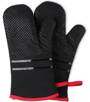 Immagine prodotto di Guanti da forno resistenti al calore fino a 300°C, antiscivolo, neri, 32 cm di lunghezza, extra lunghi, con fodera in cotone e rivestimento in silicone