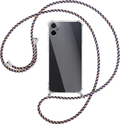 Produktbild von Handykette Backcover-Schutzhülle mit Band (Metall silberfarben) für Samsung Galaxy A05 (SM-A055) - blau+beige