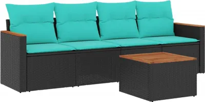 Zdjęcie produktu dla vidaXL 5-częściowa sofa ogrodowa z poduszkami, czarny polirattan