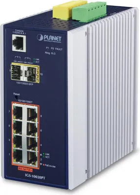 Produktbild von PLANET IP30 Industrial 8* 1000TP PoE 2* 100/1000F SFP managebarer Ethernet Switch, (-40 bis 75 C), Managed, L3, Gigabit Ethernet (10/100/1000), Vollduplex, Power over Ethernet (PoE), Wandmontage