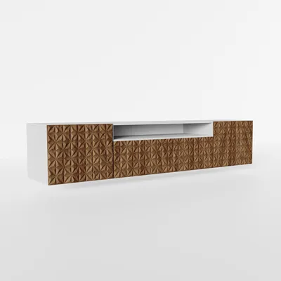 Produktbild von MEBLINI TV-Schrank 200cm Lang - Fernsehschrank - TV Lowboard Industrial - Unterschrank für Fernseher - TV-Unterschrank - TV-Schrank - Hängeschrank - CALIO - 200x41x40cm - Weiß Matt/Catania Eiche