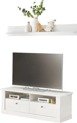 Produktbild von Wohnwand in Pinie weiß mit Lowboard und Wandboard, 2-teilig, Landhaus-Stil - RAPLA-61