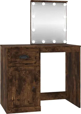 Produktbild von vidaXL Schminktisch mit LEDs Räuchereiche 90x50x132,5 cm Holzwerkstoff