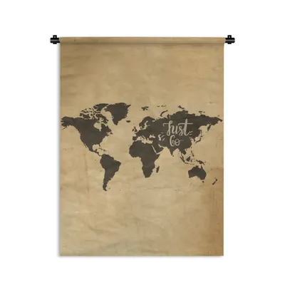 Produktbild von MuchoWow® Wandteppich Wandbehang Weltkarte - Vintage - Zitate 150x200 cm Tapisserie Dekoration Wandtuch - Wandaufhängung - Moderner