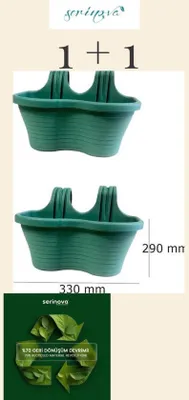 Zdjęcie produktu dla 1+1 Ciemnozielona donica balkonowa – odporne na promieniowanie UV i mróz donice na balkon lub ogrodzenie, 33 x 29 cm