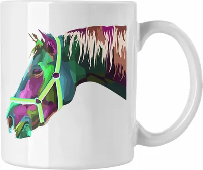 Produktbild von Trendation - Pferde Polygon Tasse Geschenk Reiterin Reiter Bunt Reiten (Weiß)