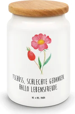 Produktbild von Mr. & Mrs. Panda Kaffeedose Blume Hagebutte - Weiß - Geschenk, Vorratsbehälter, Dose, Garten, Schlechte Gedanken, zuckerdose, Lebensfreude, Frischhaltedose, Teedose