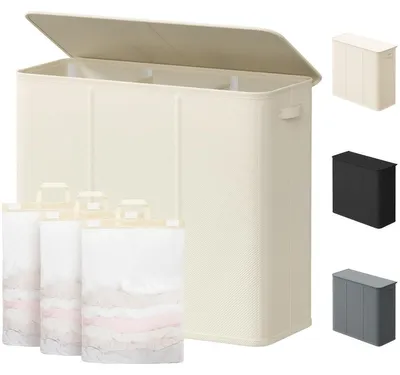 Image de Panier à linge - Avec couvercle - 180 litres - 3 compartiments - Blanc