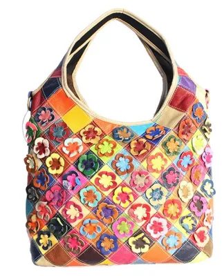 Productafbeelding van Omgoods - Vintage Leren Schoudertas met Bloemenpatroon