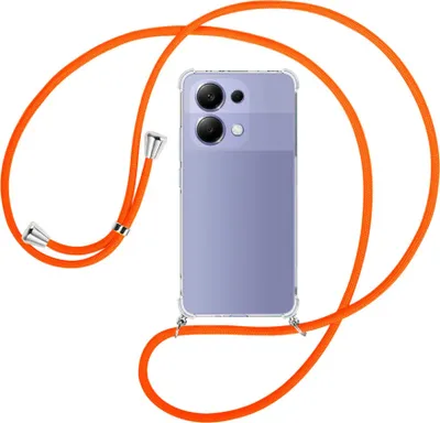 Produktbild von Handykette Backcover-Schutzhülle mit Band (Metall silberfarben) für Xiaomi Redmi Note 13 4G - neonorange
