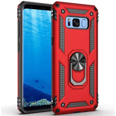 Obrázek produktu pro Galaxy S8 Pouzdro s Kroužkem, Dvouvrstvé Tvrdé PC TPU, Nárazuvzdorné Pouzdro s Stojánku pro Samsung Galaxy S8 červené