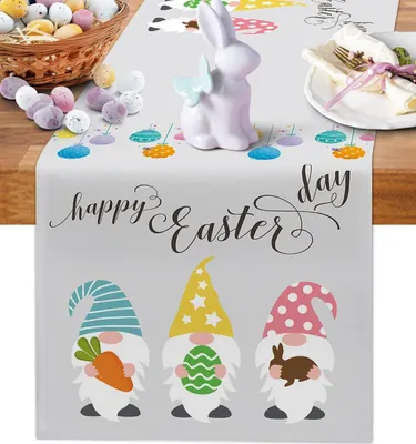 Produktbild von Ostern Tischläufer, Zwerge Tischläufer, Burlap Ostern Tischdekoration, Frühling Feierliche Feier Tischdeko und Zubehör,