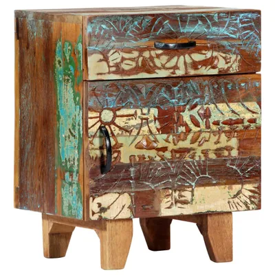 Zdjęcie produktu dla The Living Store Stolik nocny ręcznie rzeźbiony 40x30x50 cm lite drewno z odzysku
