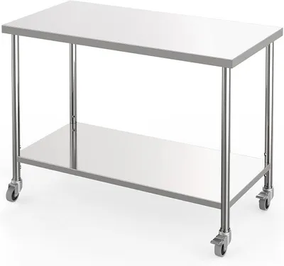 Imagen del producto de Mesa de trabajo de acero inoxidable, 152 x 61 x 90 cm, con una capacidad de carga de 500 kg