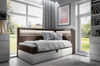 Produktbild von Boxspringbett Gästebett Kinderbett FABIAN Nr.3 100x200cm Weiss-Braun Seite Rechts