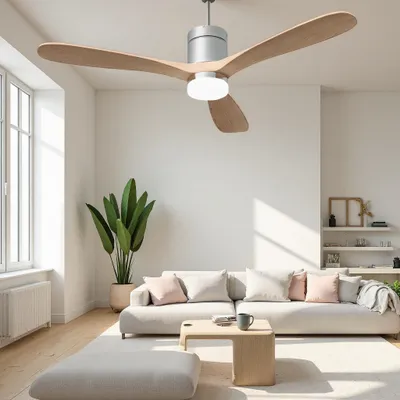 Produktbild von INONEFT 132 cm Deckenventilator mit Beleuchtung und Fernbedienung, 3 Blätter, Ultraleiser DC-Motor, 6 Geschwindigkeiten, dimmbare LED, Naturholzfarbe