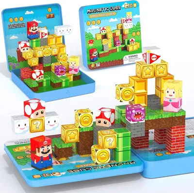 Produktbild von Magnetische Bausteine Reiseset, 49 Teile Magnetbausteine mit Eisenbox für Kinder, Magnetwürfel Bauspielzeug Spielzeug STEM Montessori Spielzeug