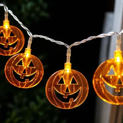 Produktbild von Halloween LED Lichterkette Kürbisse 3 m mit 20 LEDs, Batteriebetrieben, Dekolichter für Fenster, Party und Halloween Deko