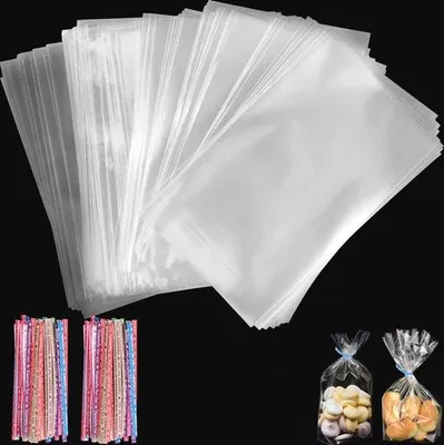 Produktbild von Famanu Cellophanbeutel mit Bindebändern - 200 Stück (10 x 15 cm) für Feiern und Gastgeschenke