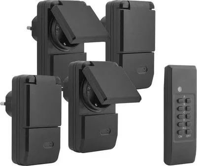 Productafbeelding van Stopcontactset voor buiten met radiobediening - 4x afstandsbedienbare stopcontacten, spatwaterdicht, 1100 Watt