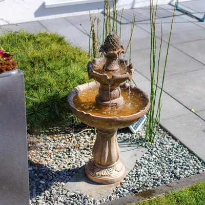 Produktbild von Solarbrunnen für draussen mit dreifach Wasserspiel Höhe 83cm, Vogeltränke 101389