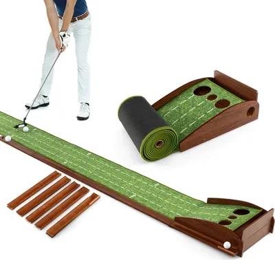 Obrázok produktu pre COSTWAY golfová podložka, golfová podložka s 3 otvormi, podložka na trénovanie návratu do auta s 3 golfovými loptičkami a umelou trávou, tréningová podložka pre začiatočníkov a profesionálov