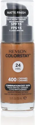 A bottle of Revlon Colorstay foundation with a pump dispenser.