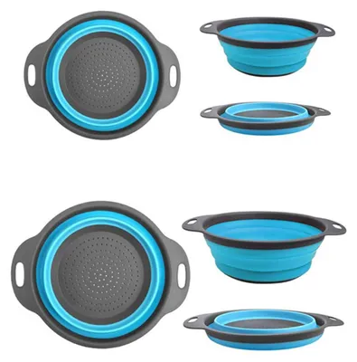 Produktbild von Faltbare Silikonsiebe 2er-Set 19/23 cm Küchensieb Nudelsieb Graublau