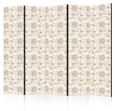 Obrázok produktu pre Jednostranný paravent, 5-dielny, skladací, s motívom kvetov a motýľov, rozmer 225 cm x 172 cm
