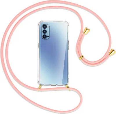 Produktbild von Handykette Backcover-Schutzhülle mit Band (Metall goldfarben) für Oppo Reno4 Pro 5G - rosa
