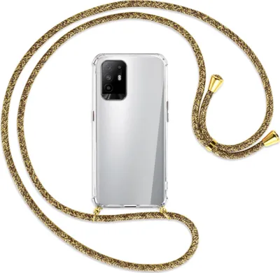 Produktbild von Handykette Backcover-Schutzhülle mit Band (Metall goldfarben) für Oppo A94 5G / F19 Pro+ 5G - braun+beige