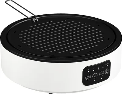 Produktbild von Dual-Keramikkochfeld, 2-in-1 Design, zum Kochen und Grillen, 2000W, 4 Hitzestufen, LED-Display, Fettfangschale, Weiß
