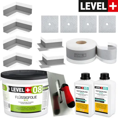 Produktbild von Dicht-Set Flüssigfolie 12kg Dichtband Tiefgrund für Bad + Zahnglätter 6mm SET103