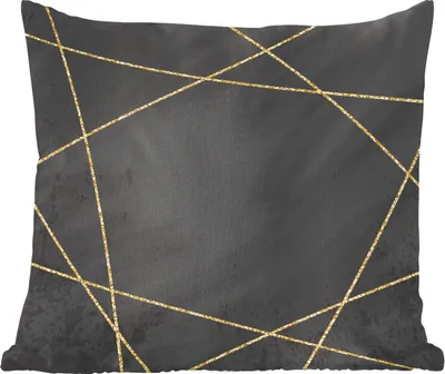 Produktbild von MuchoWow® Zierkissen Sofakissen Wohnzimmer Dekokissen 50x50 cm Geometrisches Muster aus goldenen Linien auf schwarzem Hintergrund - Komfort - Sofakissen