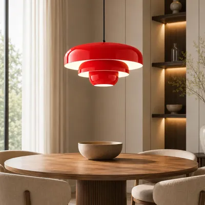 Produktbild von Opviq, Moderne rote Pendelleuchte, Metallkörper, E27, Ø43 cm, IP20
