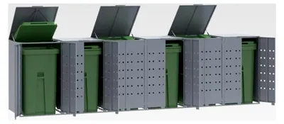 Produktbild von Mülltonnenbox für 6 Tonnen in Grau, 414x79x117 cm aus Stahl