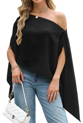 Produktbild von ADORPOP Poncho Damen Schulterfreies Oberteil Elegant Cape Vielseitig Schwarz