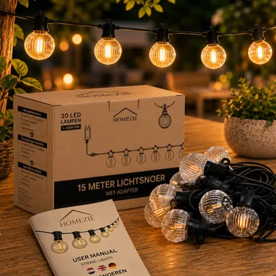 Produktbild von Homezie Lichterkette | 15 Meter | Innen- & Außenbereich | 30 warmweiße LED-Lichter | Lichtergirlande | Gartenbeleuchtung | Lichtergirlande